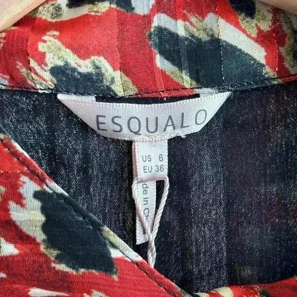 NWT Esqualo Leopard Print Tie Neck Blouse Red/Black Size‎ 6 Career Flirty - Picture 6 of 8